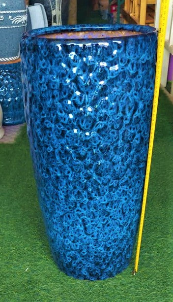 Tall Blue bubble-texture CERAMIC (61hx30d) - PlantmartUAE.com