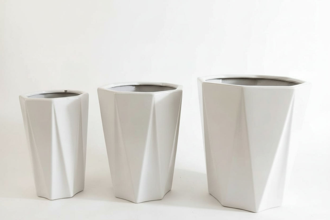 Glossy-White Cylinder Ceramic pot - PlantmartUAE.com